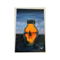 Beautiful Sunset Sailboat Acrylic Canvas Painting