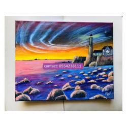 Sunset Lighthouse Acrylic Canvas Painting