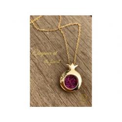 18KSOLID GOLD POMEGRANATE NECKLACE WITH NATURAL RUBY.